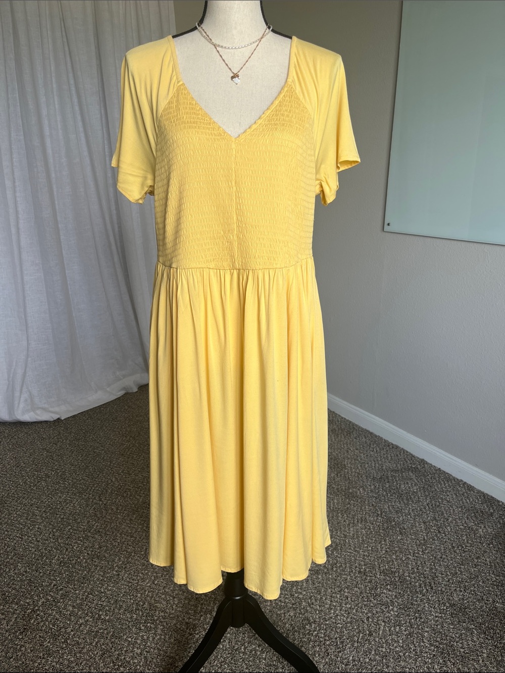Torrid Butter Yellow Smocked Midi Dress With Pockets Romantic Plus 2 XXL XXXL